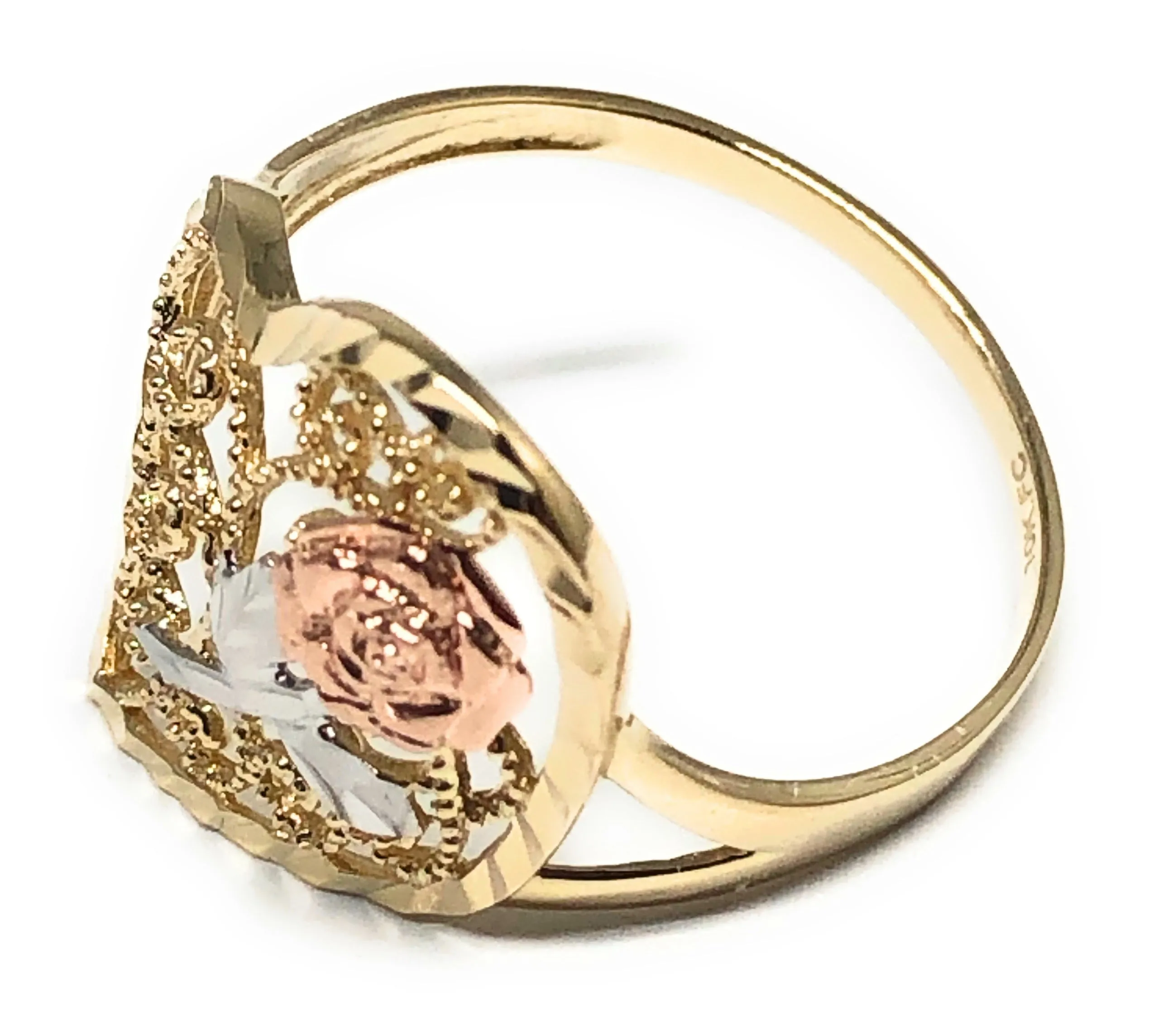 10k Solid Gold Yellow & Rose Gold Heart Flower Ring (FC 50)
