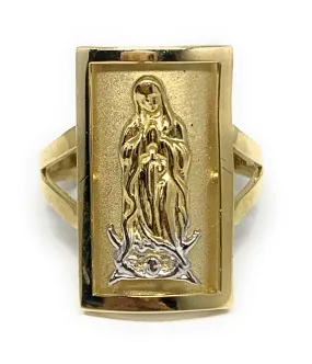 10k Solid Gold Yellow & White Gold Square Virrgin Mary Ring