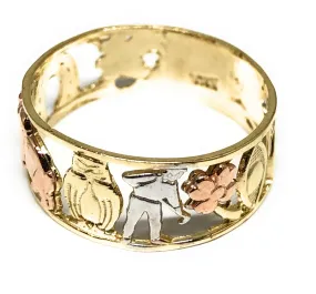 10k Solid Gold Yellow Tri-Color Lucky Symbols Ring Suerte