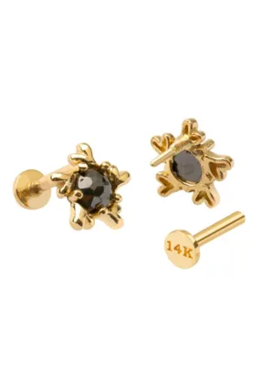 14K Real Gold Real Rough Diamond Swirling Flower Forward Helix Cartilage Tragus Inner Conch Ear Stud Post Internally Threaded Ea