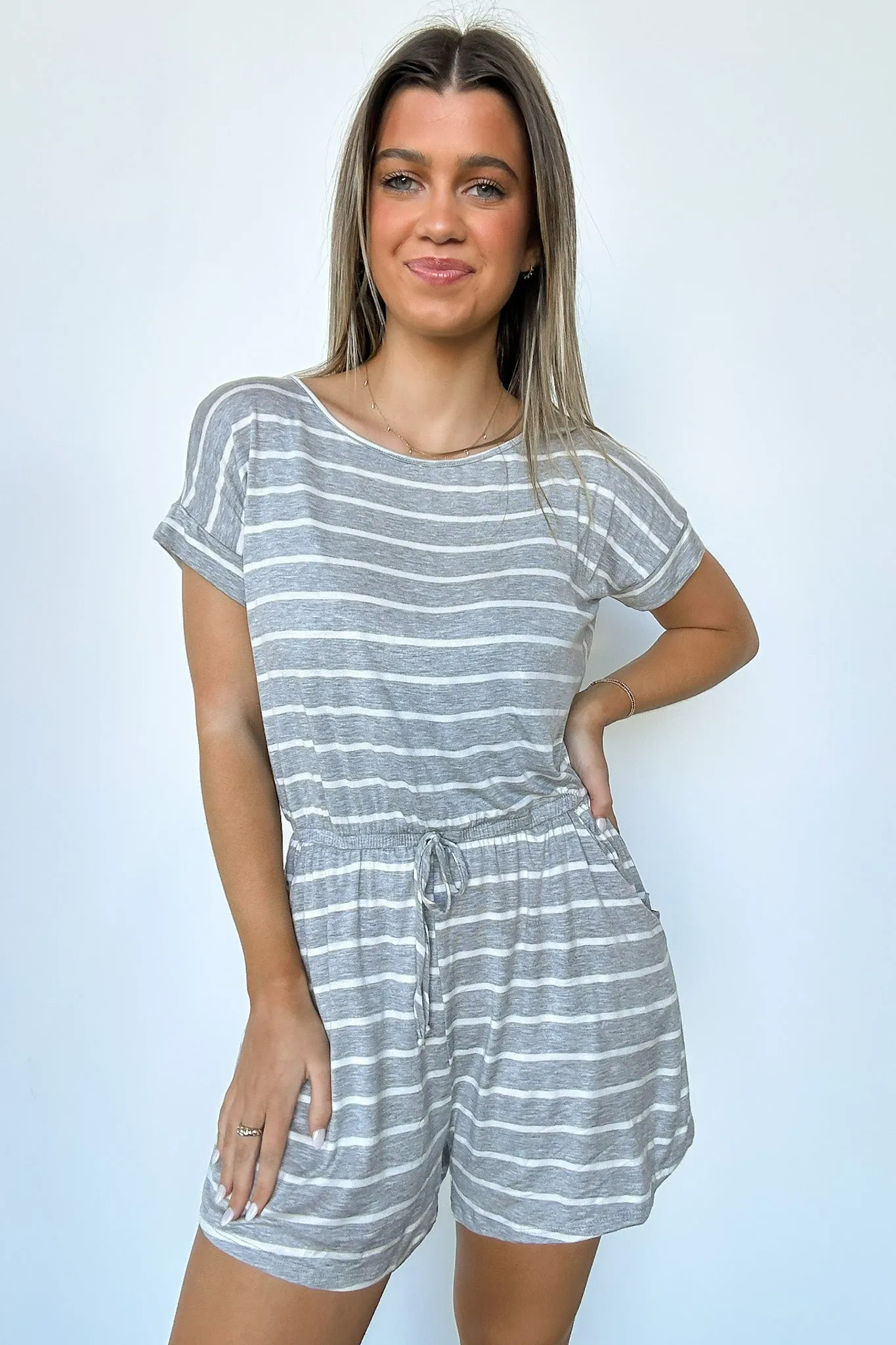 Adyn Striped Drawstring Waist Romper