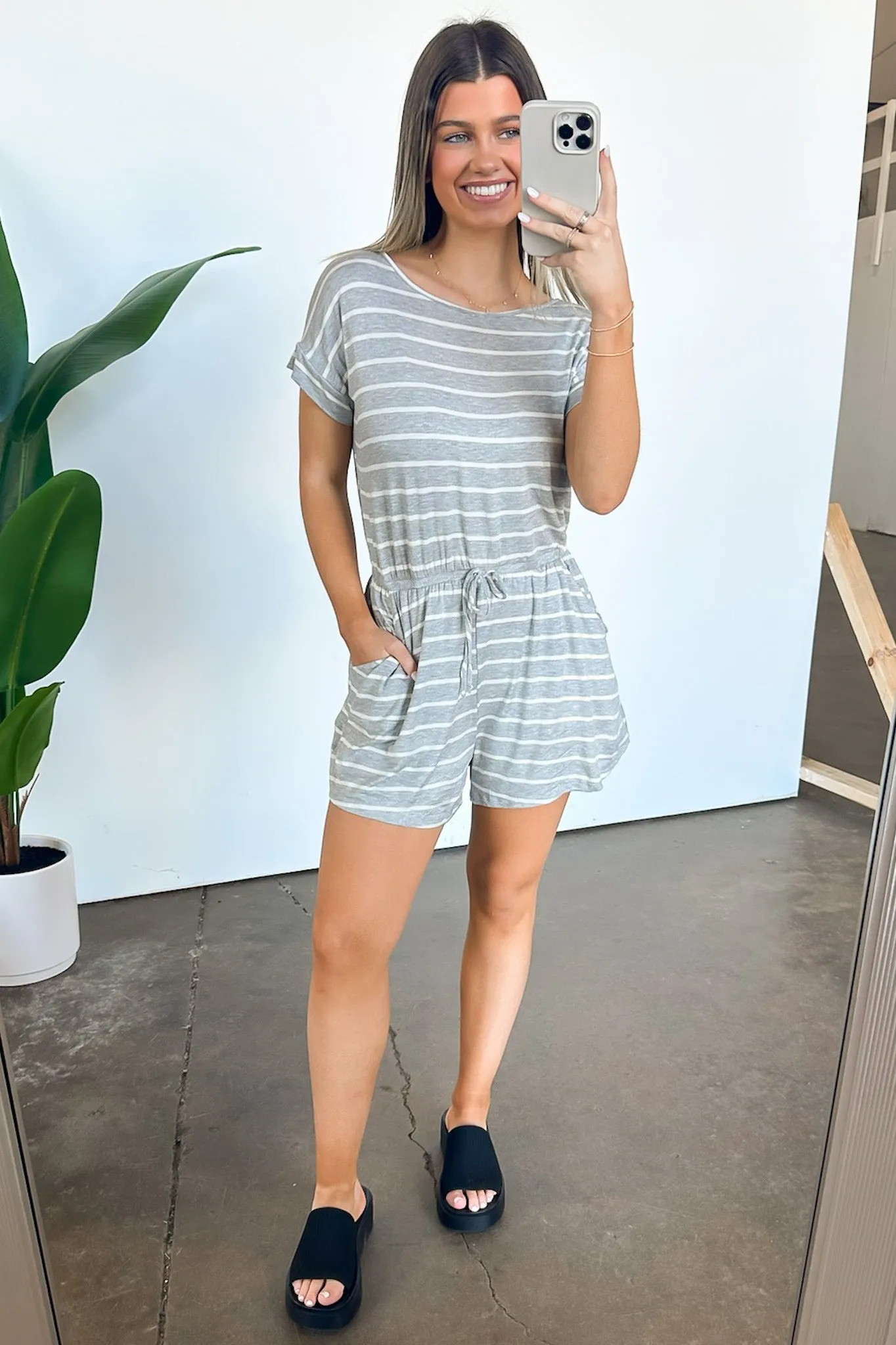 Adyn Striped Drawstring Waist Romper