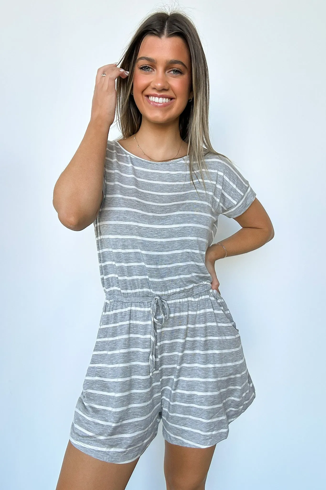 Adyn Striped Drawstring Waist Romper