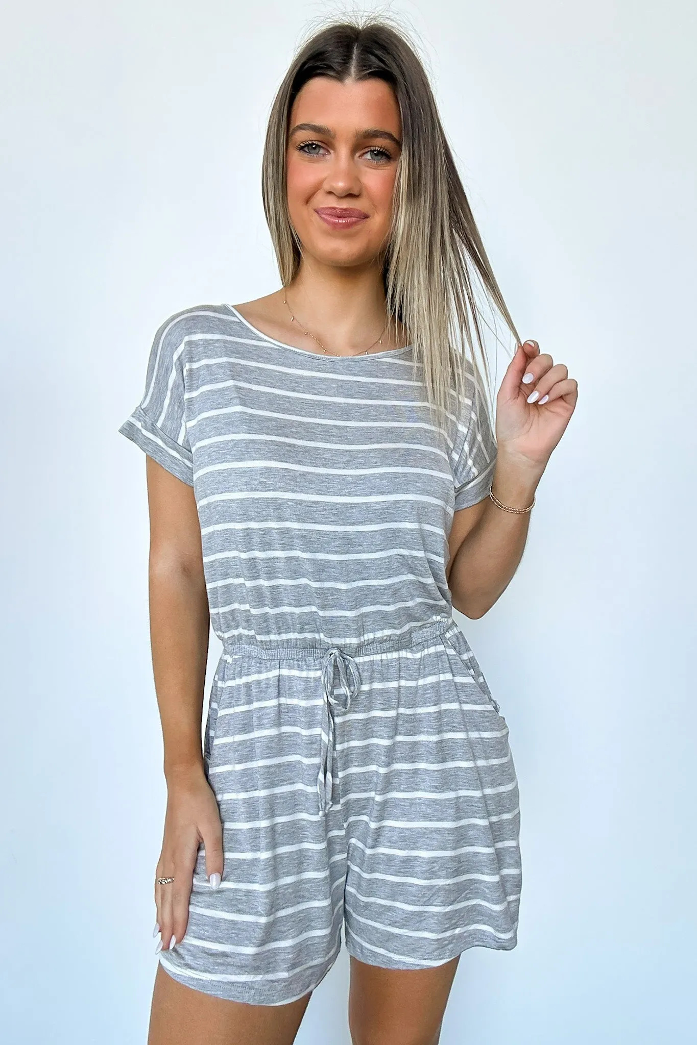 Adyn Striped Drawstring Waist Romper