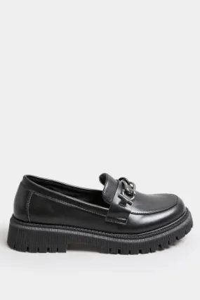 Black Chain Detail Chunky Loafers In Wide E Fit