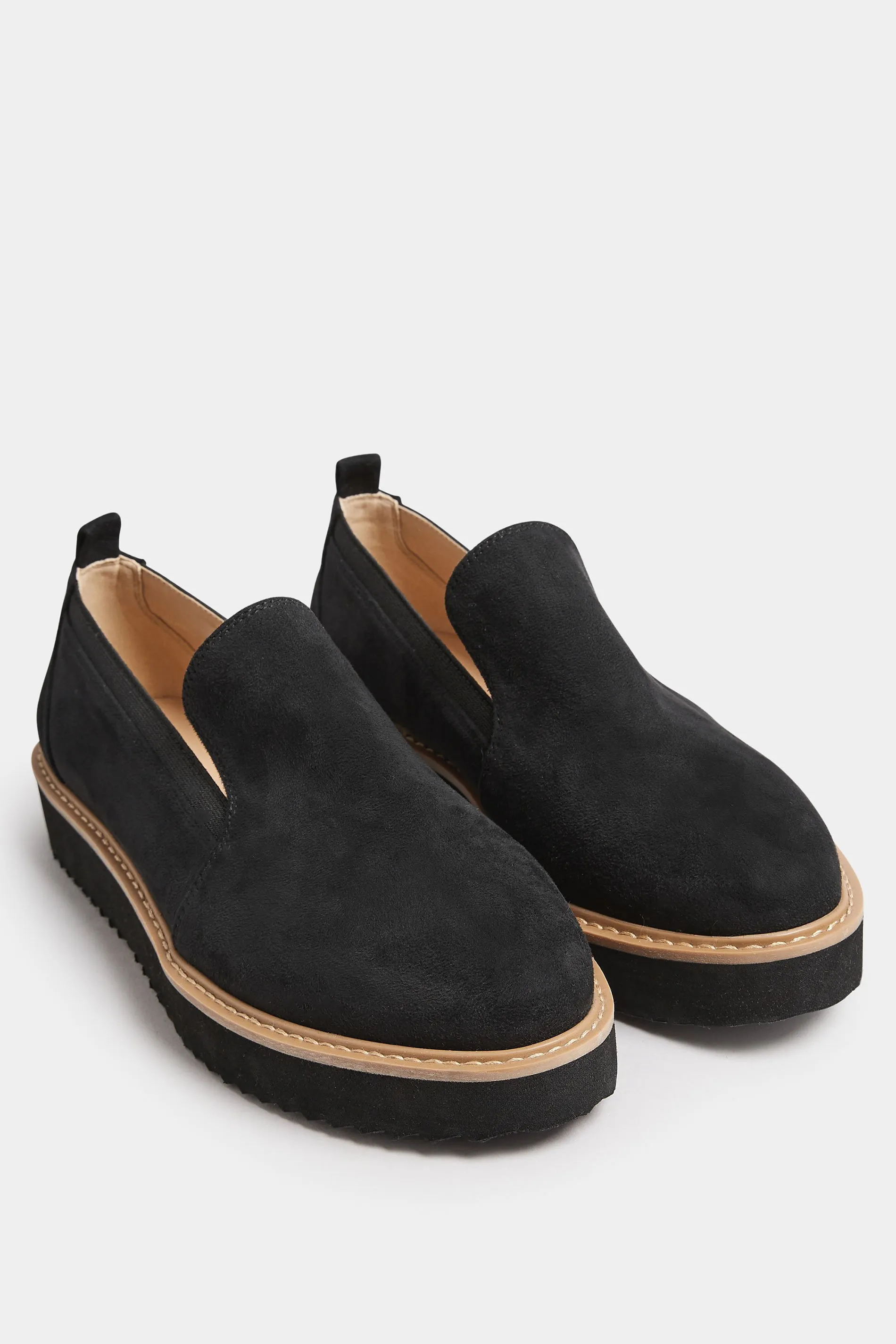 Black Faux Suede Slip On Loafers In Extra Wide EEE Fit