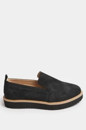 Black Faux Suede Slip On Loafers In Extra Wide EEE Fit