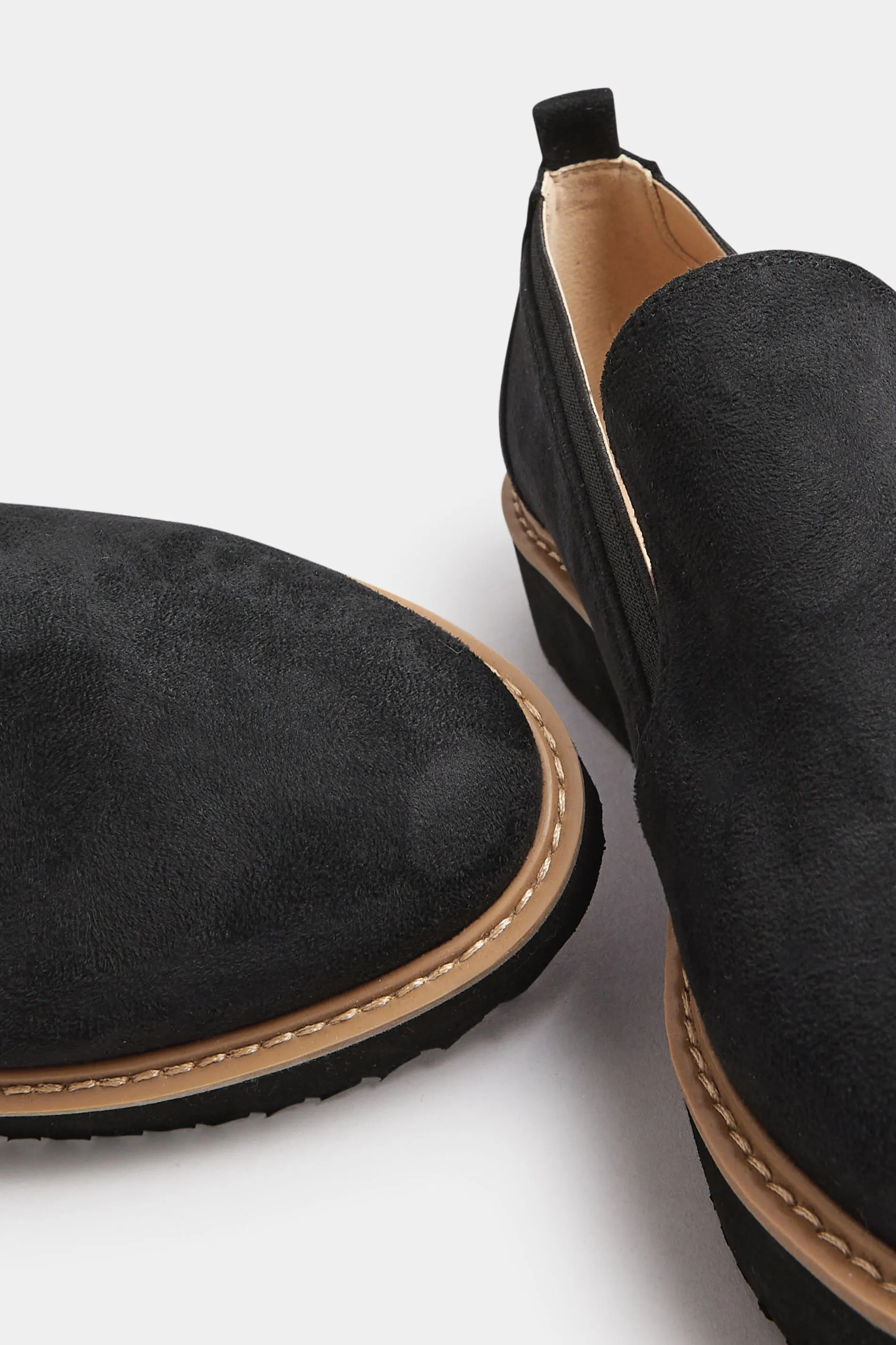 Black Faux Suede Slip On Loafers In Extra Wide EEE Fit