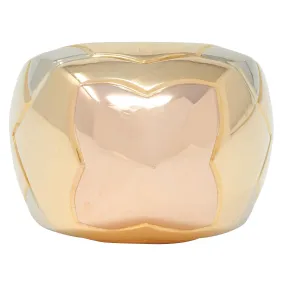 Bulgari French 18 Karat Tri-Colored Rose Yellow White Gold Pyramid Quatrefoil Dome Ring
