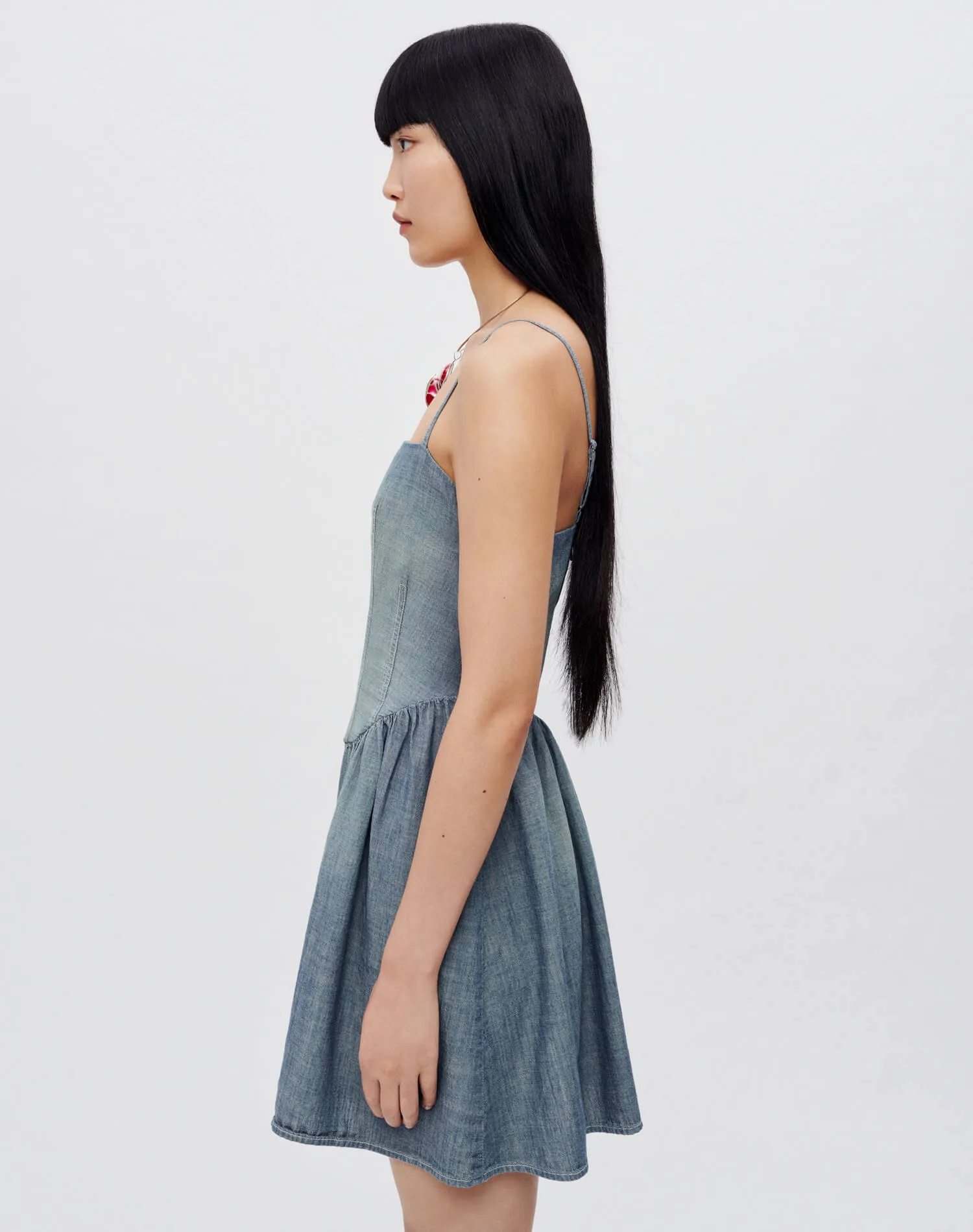 Chambray Gathered Dress - Paradise Cove