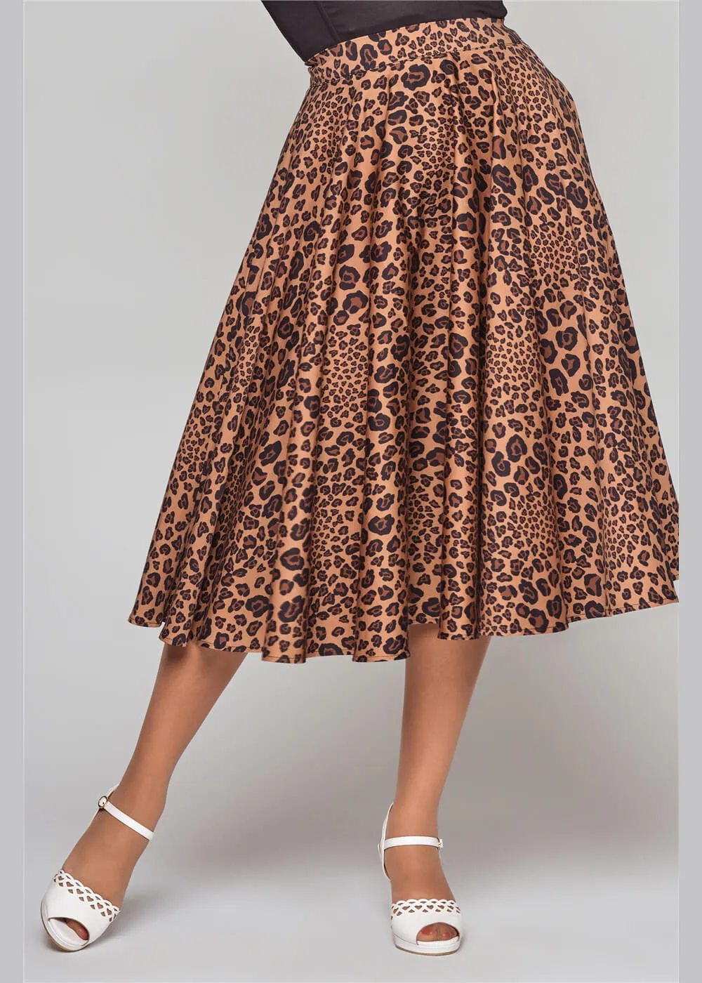 Collectif Milla Leopard 50's Swing Skirt Brown