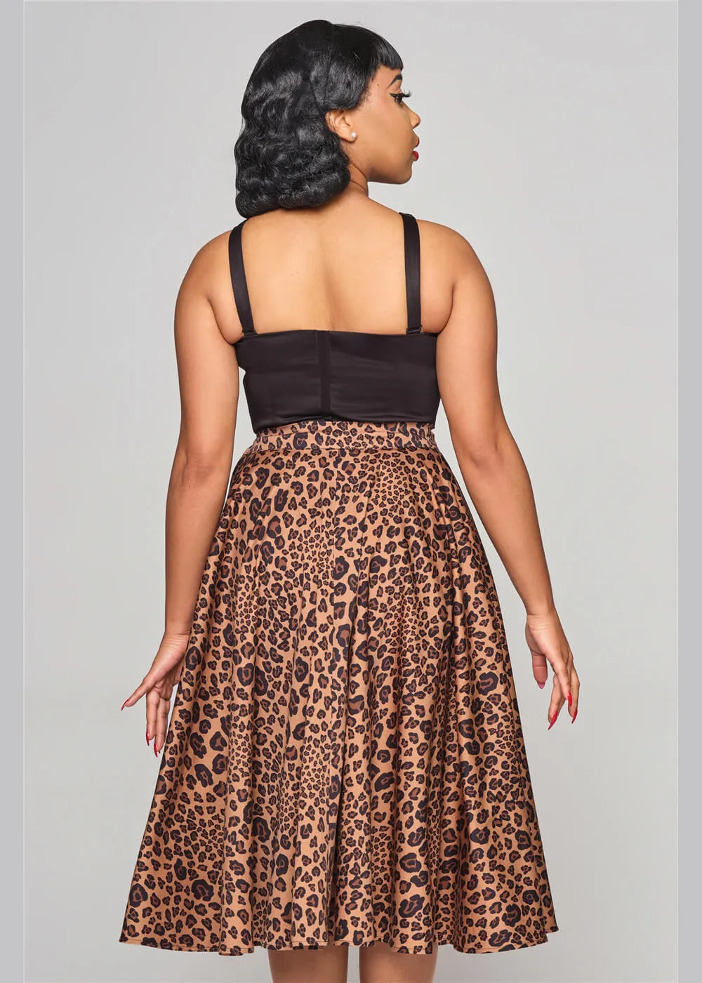 Collectif Milla Leopard 50's Swing Skirt Brown