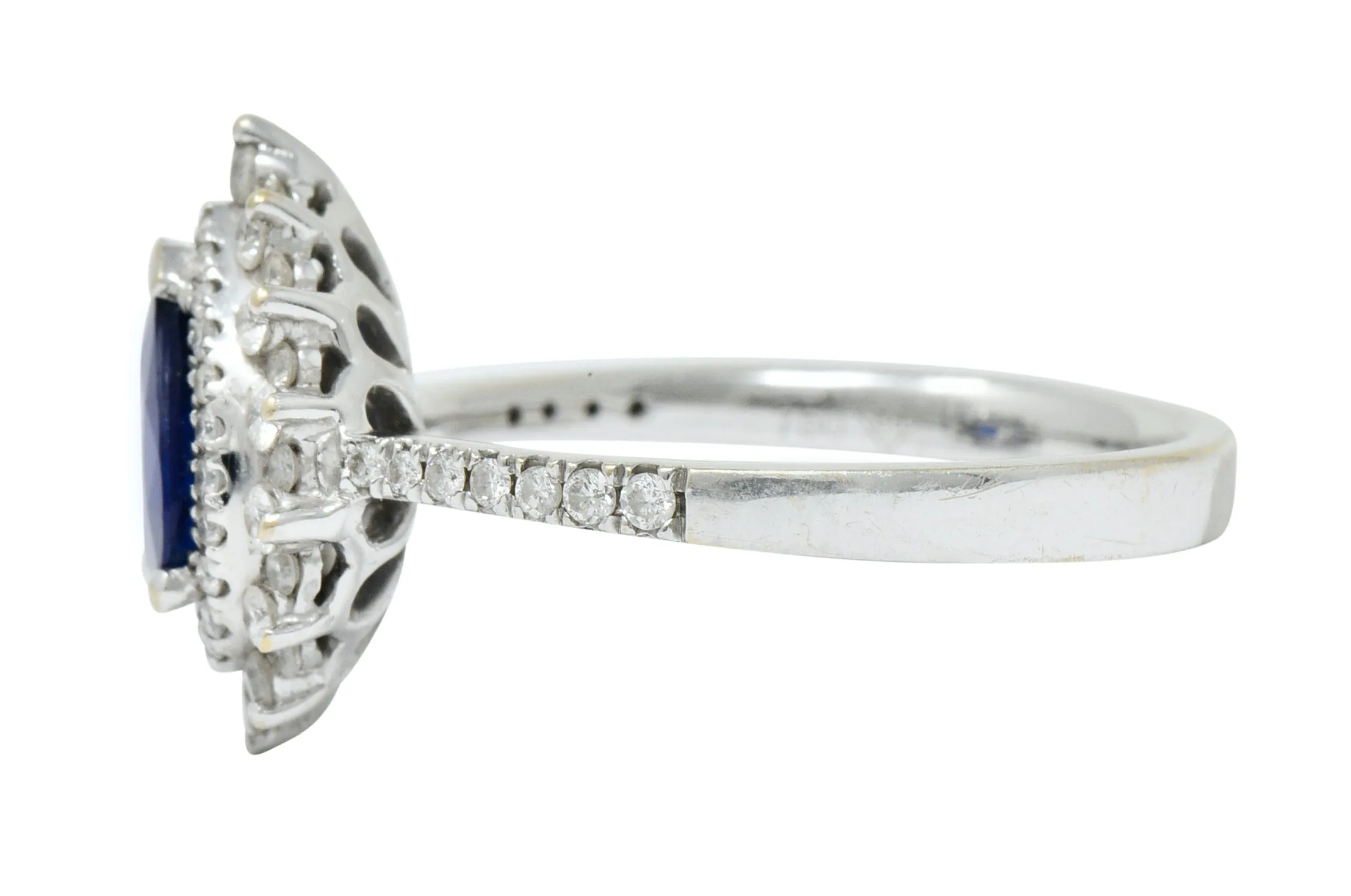 Contemporary 1.66 CTW Sapphire Diamond 18 Karat White Gold Cluster Ring