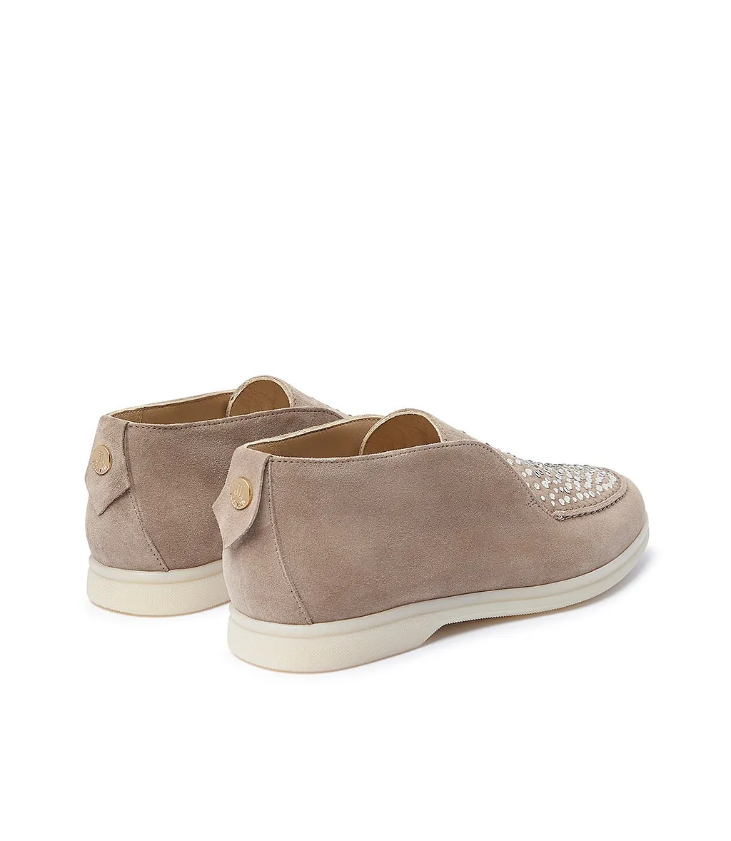 Crystal-embellished Beige suede loafers