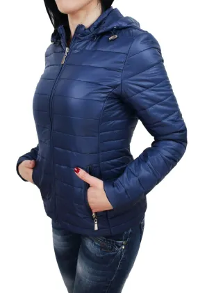 Diamond giacca piumino donna blu 100 grammi bomber giubbino con cappuccio