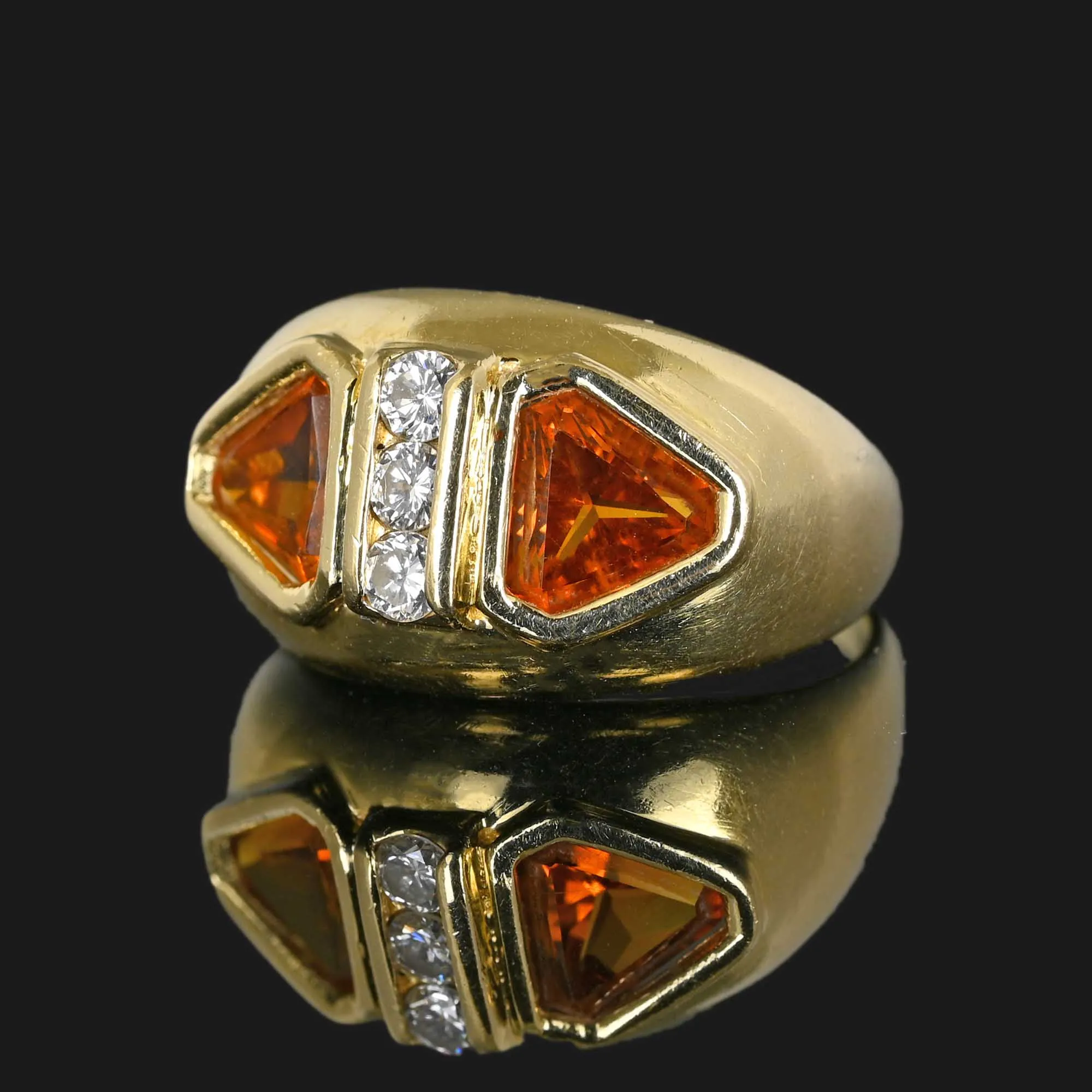 Diamond Trillion Cut Citrine Owl Dome Ring in 14K Gold