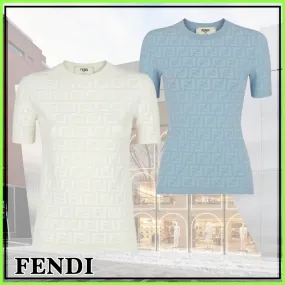 FENDI  |Crew Neck Monogram Casual Style Elegant Style Logo