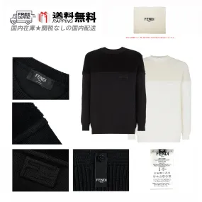 FENDI  |Crew Neck Wool Street Style Long Sleeves Plain Logo Luxury