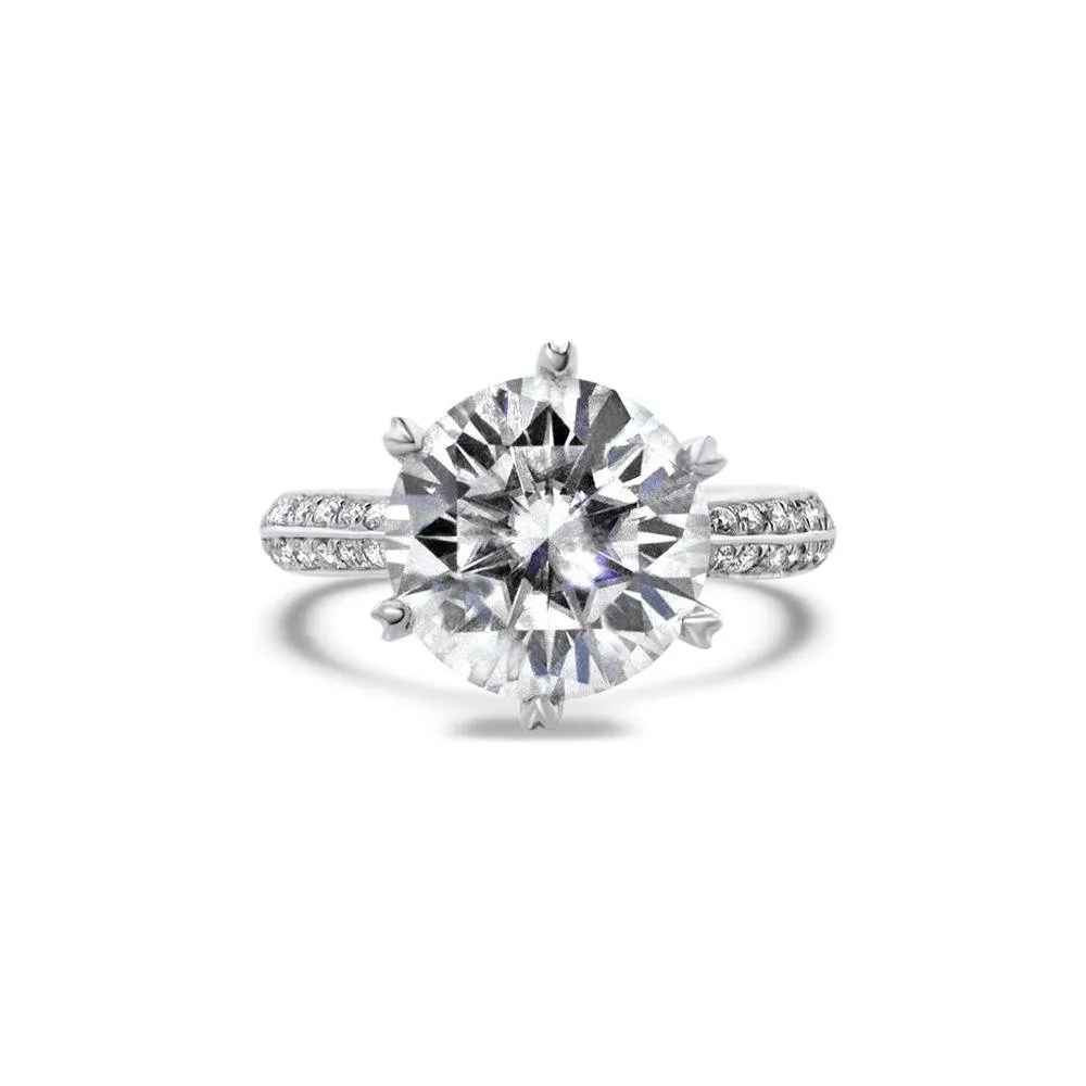 GEMORIE “Enchanted” Moissanite 5ct Signature Pave 18k Engagement Ring 