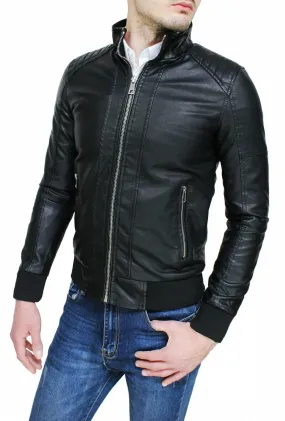 Giacca giubbotto uomo casual nero slim fit in ecopelle giubbino bomber moto