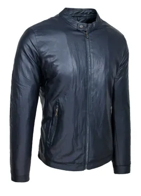 Giubbotto giacca uomo Biker ecopelle chiodo blu scuro giubbino bomber moto