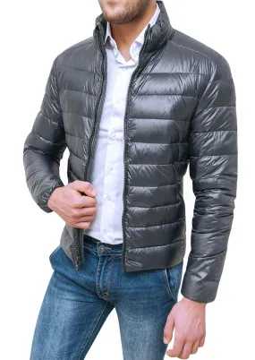 Giubbotto piumino uomo 100 grammi grigio slim fit giacca bomber impermeabile