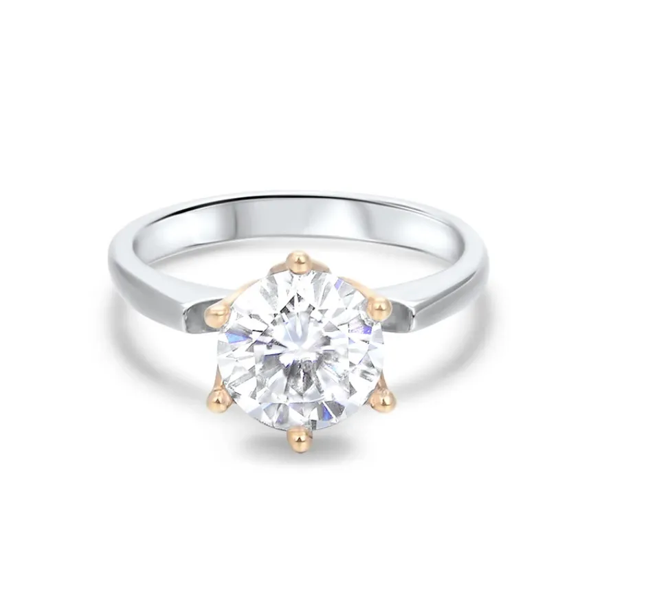 GM17W2061RS-062/ GEMODA “Radiance” Round Moissanite 2ctw Engagement Ring in 18k White Gold Diamond Setting Size 7 