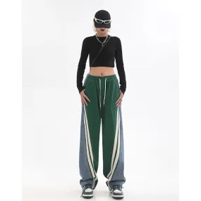 High Waist Contrast Color Drawstring Tie Up Sweatpants