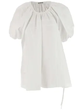 Jil Sander Drawstring-Hem Puff-Sleeved Blouse