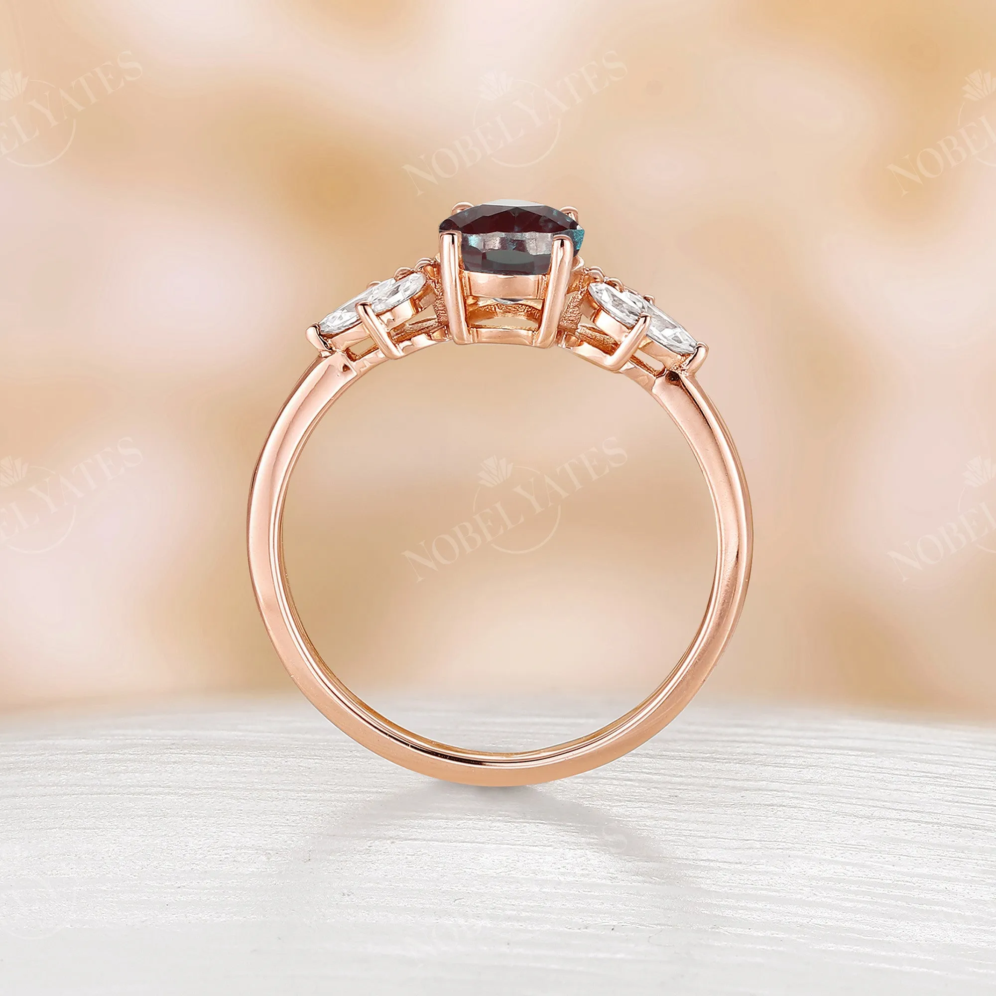 Lab Alexandrite Rose Gold Engagement Ring Marquise Cluster