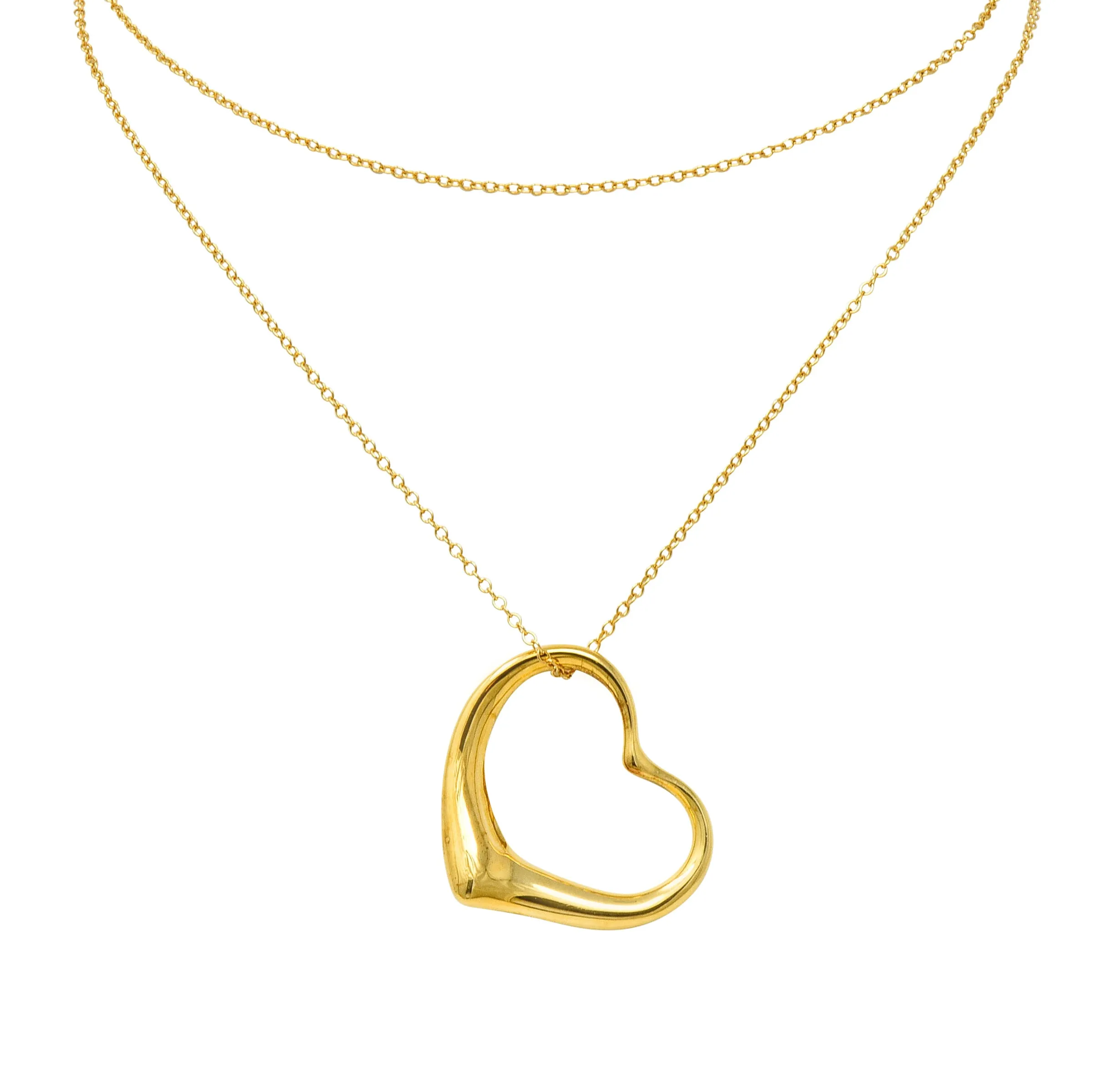 Large Elsa Peretti Tiffany & Co. 18 Karat Gold Open Heart Pendant 30 Inch Necklace