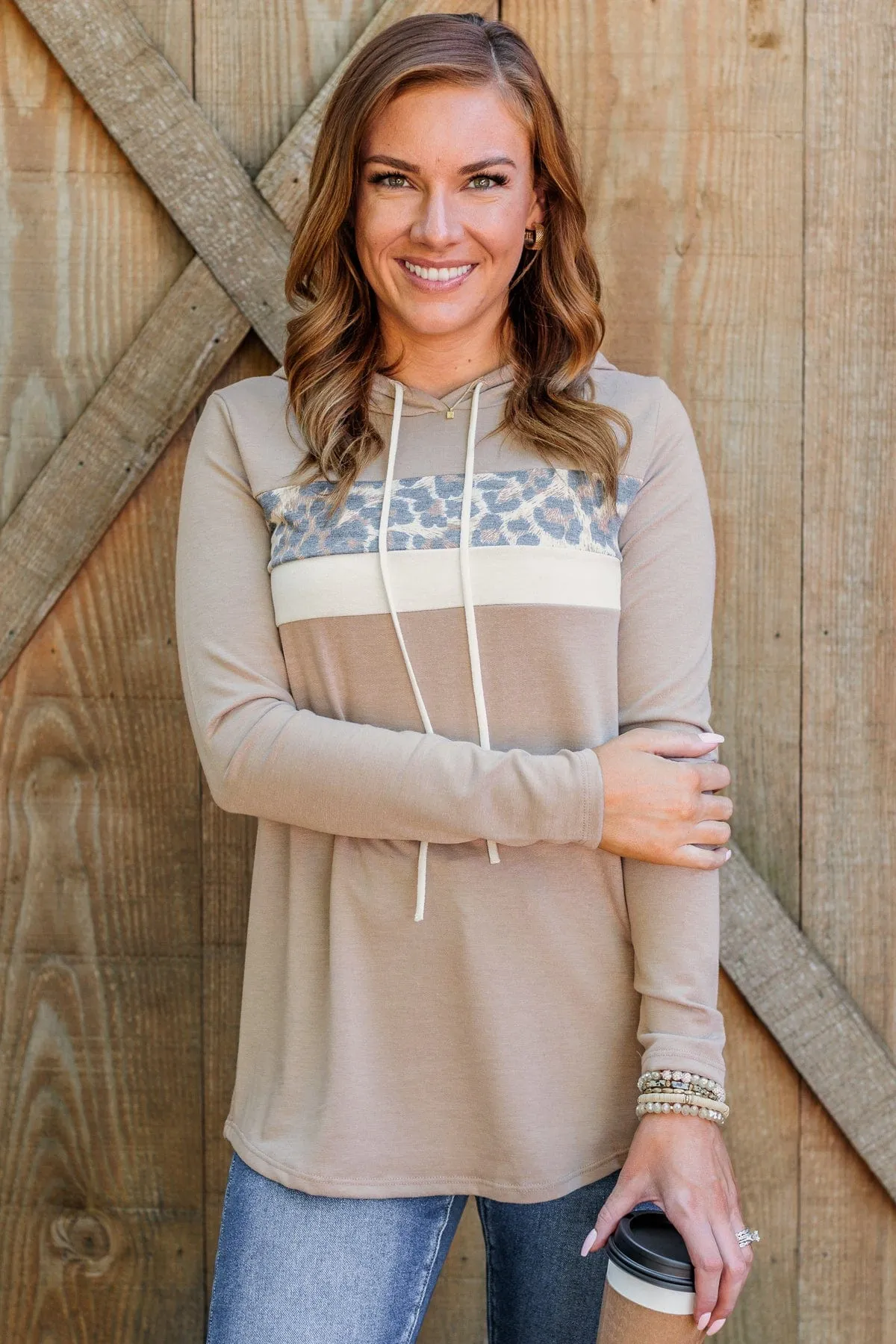 Make A Move Drawstring Hood Top- Taupe