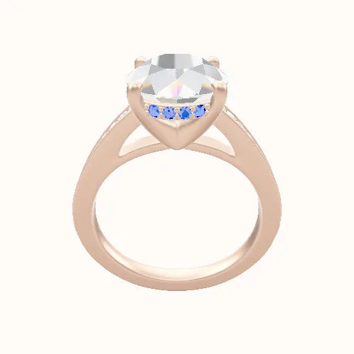 Micropave Cathedral Engagement Ring With V Prong with Hidden Halo Head