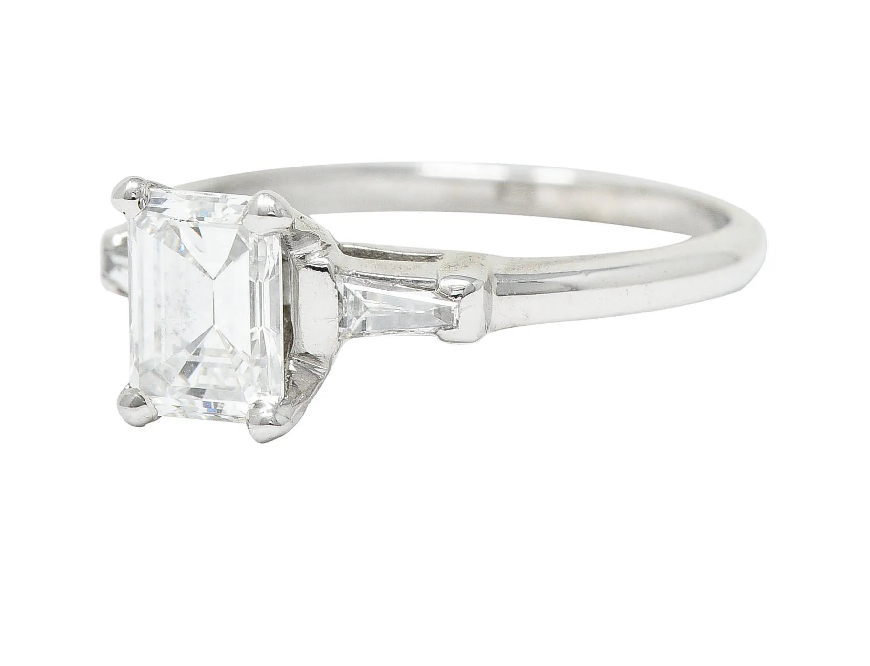 Mid-Century 1.10 CTW Emerald Cut Diamond Platinum Engagement Ring