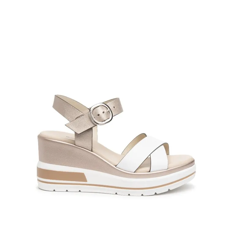 Nero Giardini E218737D 707 Sandali Donna con Zeppa Media Bianco