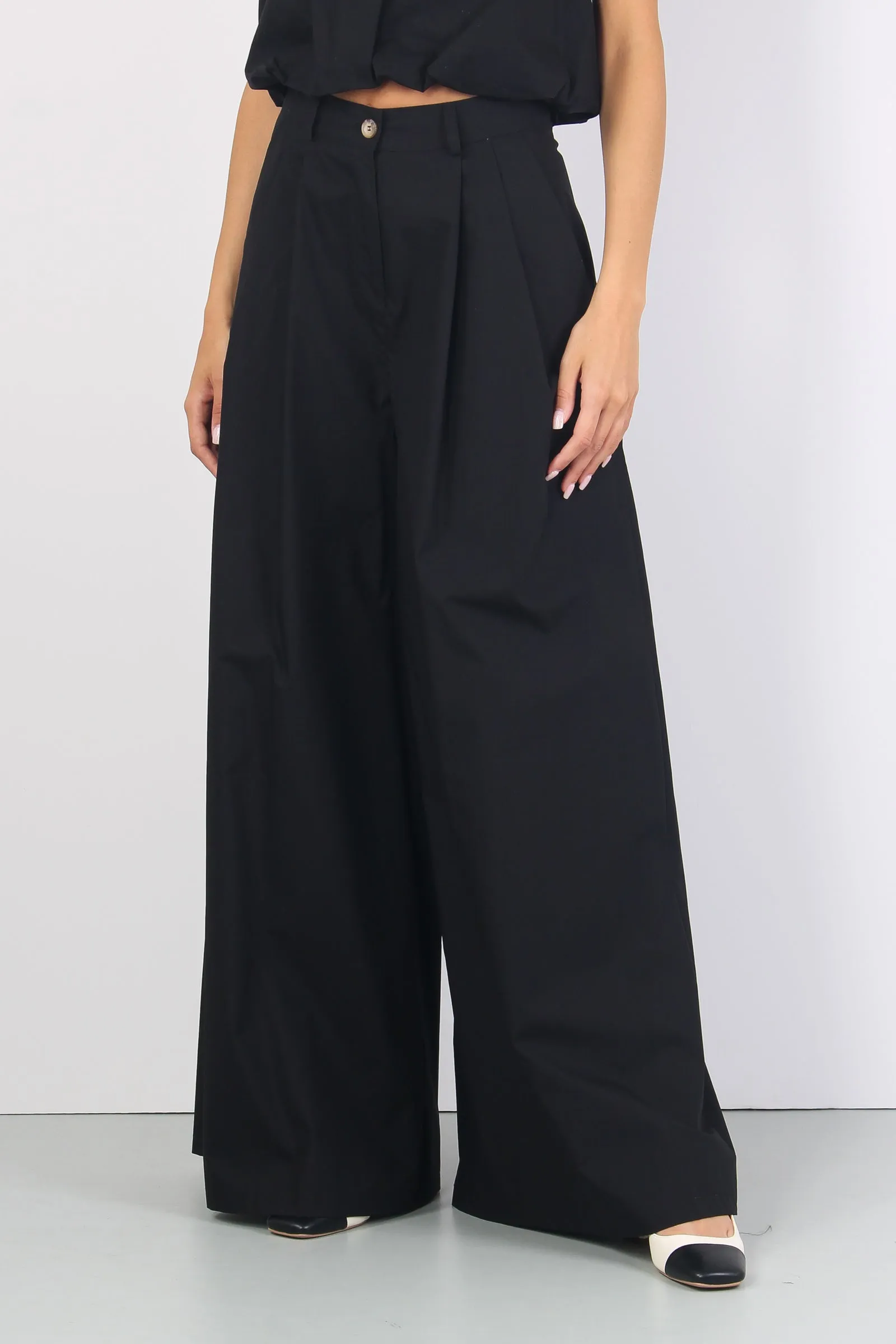 Pantalone Largo Cotone Pences Nero