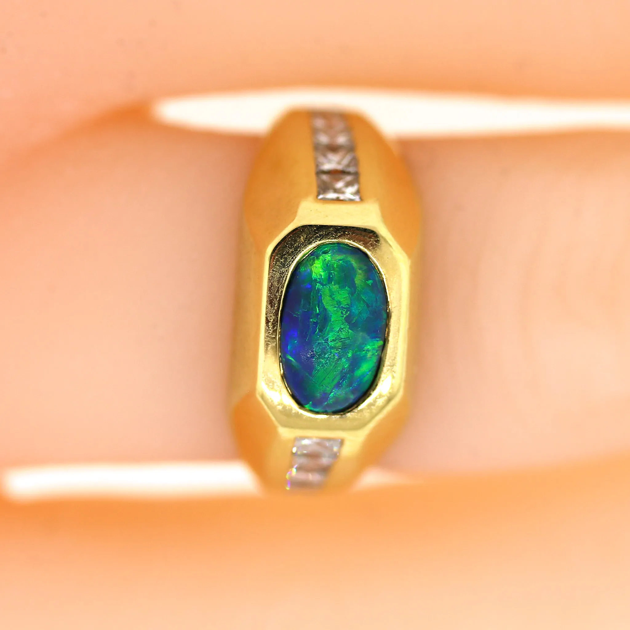Scintillating Opal & Diamond Ring in 18k Gold