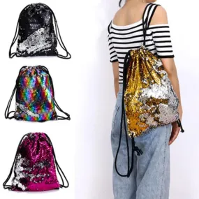 Sequin Drawstring Bags Reversible Sequin Backpack Glittering Shoulder Bags for Girls Women New