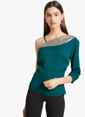 Sequinned One-Shoulder Solid Top