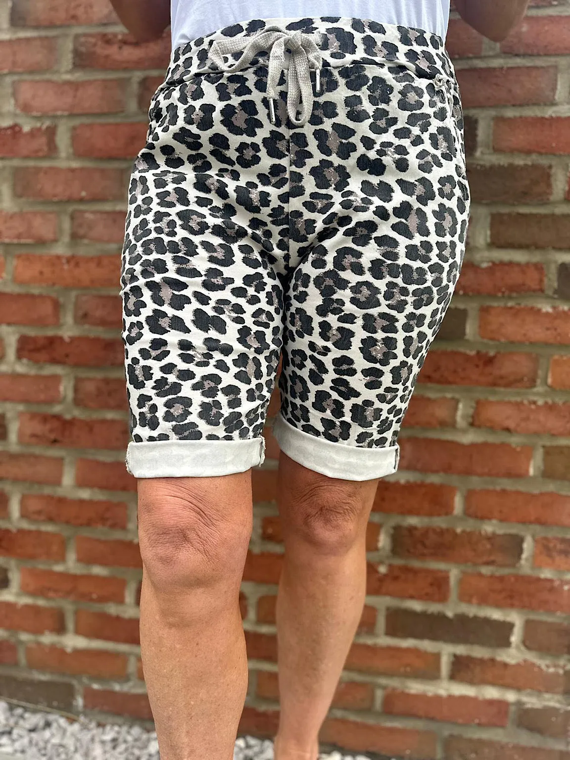 Stone Leopard Stretch Drawstring Shorts