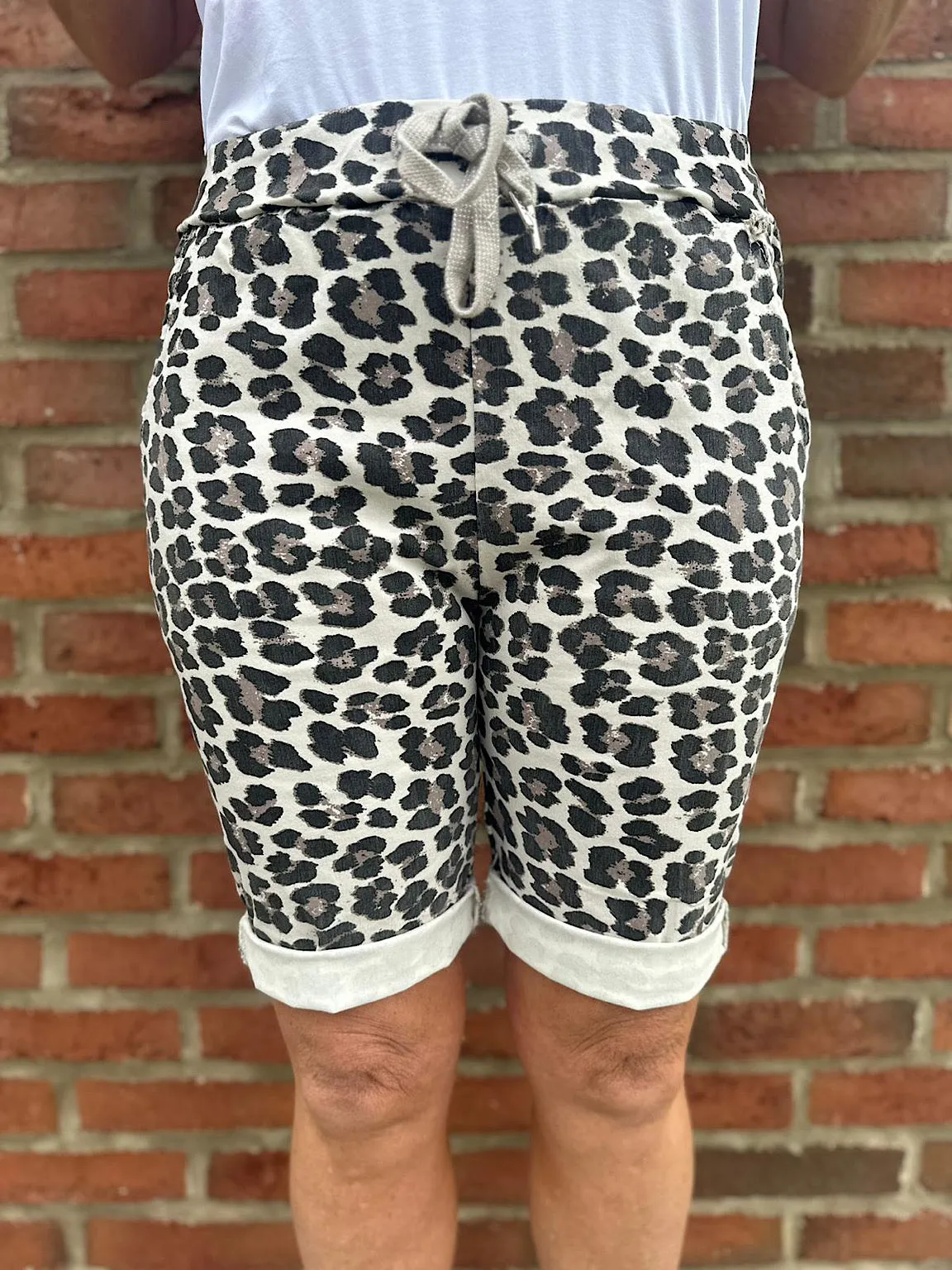 Stone Leopard Stretch Drawstring Shorts