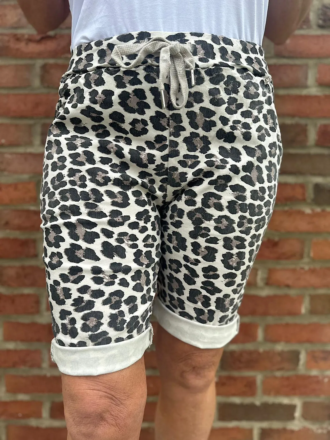 Stone Leopard Stretch Drawstring Shorts