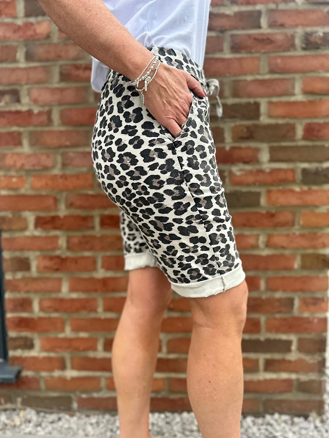 Stone Leopard Stretch Drawstring Shorts