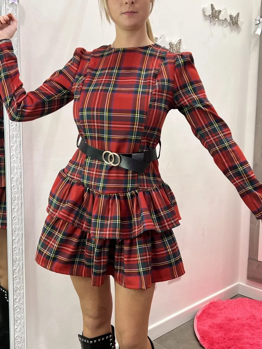 Vestito scozzese a balze