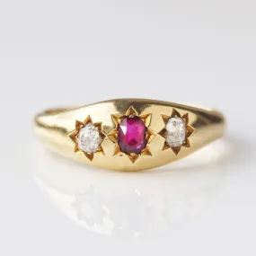 Vintage 18k Solid Yellow Gold Ruby and Diamond Ring Size -  O